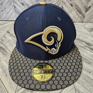 Los Angeles Rams New Era 59Fifty NFL On Field 2017 Sideline Size 7 1/4 Old Logo